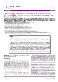 Safety and Immunogenicity of a Recombinant Adenovirus Serotype