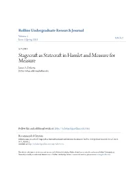 Stagecraft As Statecraft in Hamlet and Measure for Measure