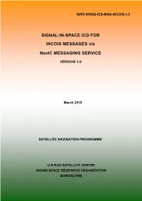 SIGNAL-IN-SPACE ICD for INCOIS MESSAGES Via Navic MESSAGING SERVICE