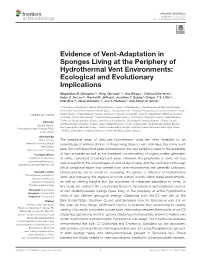 Evidence of Vent-Adaptation in Sponges Living at the Periphery of Hydrothermal Vent Environments: Ecological and Evolutionary Implications