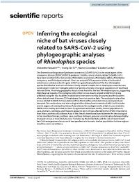 Inferring the Ecological Niche of Bat Viruses Closely Related to SARS-Cov-2 Using Phylogeographic Analyses of Rhinolophus Specie