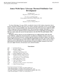 James Webb Space Telescope Thermal Pathfinder Test Development