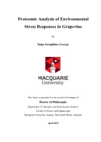Proteomic Analysis of Environmental Stress Responses in Grapevine