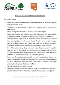 Safe Use and Maintenance of Hand Tools