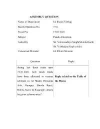 ASSEMBLY QUESTION Name of Department Jal Shakti Vibhag Starred Question No. 3711 Fixed for 15/03/2021 Subject Funds Allocation Asked by Sh