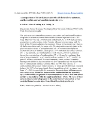 A Comparison of the Anticancer Activities of Dietary Beta-Carotene, Canthaxanthin and Astaxanthin in Mice in Vivo