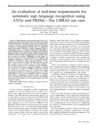 An Evaluation of Real-Time Requirements for Automatic Sign Language Recognition Using Anns and Hmms - the LIBRAS Use Case