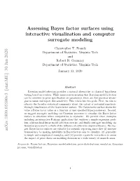 Assessing Bayes Factor Surfaces Using Interactive Visualization and Computer Surrogate Modeling