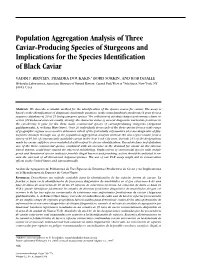 Population Aggregation Analysis of Three Caviar-Producing Species of Sturgeons and Implications for the Species Identification of Black Caviar