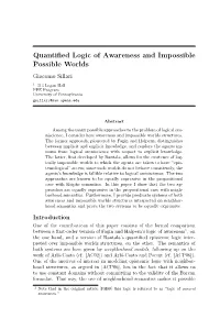 Quantified Logic of Awareness and Impossible Possible Worlds