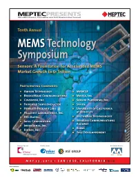 MEMS Technology Symposium Sensors: a Foundation for Accelerated MEMS Market Growth to $1 Trillion