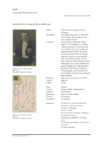 VASE Studio Portrait of Composer Stevan Mokranjac