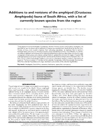 Additions to and Revisions of the Amphipod (Crustacea: Amphipoda) Fauna of South Africa, with a List of Currently Known Species from the Region