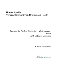 Edmonton - West Jasper Place Health Data and Summary
