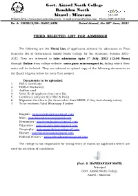 Govt. Aizawl North College Ramhlun North Aizawl : Mizoram Website: E-Mail:Govtanc@Yahoo.Com Phone:0389-2344069 No
