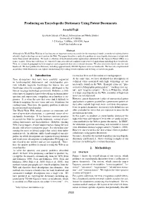 Producing an Encyclopedic Dictionary Using Patent Documents
