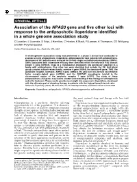 Association of the NPAS3 Gene and Five Other Loci with Response to The