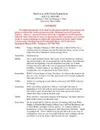 Interview with Orion Samuelson AIS-V-L-2009-002 February 2, 2009 and February 3, 2009 Interviewer: Mark Depue