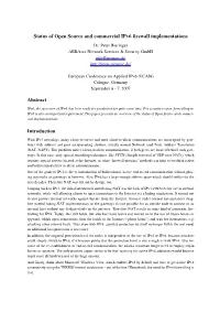Status of Open Source and Commercial Ipv6 Firewall Implementations (Paper)