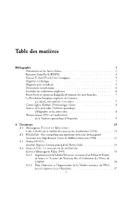 Table Des Matières