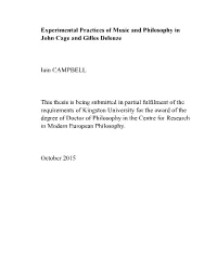 Experimental Practices of Music and Philosophy in John Cage and Gilles Deleuze