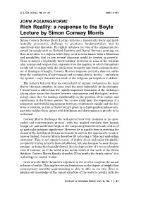 A Response to the Boyle Lecture by Simon Conway Morris