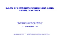 2019 Field Reserve Estimate Summary Report