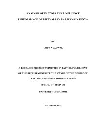 Analysis of Factors That Influence Performance of Rift Valley Railways In