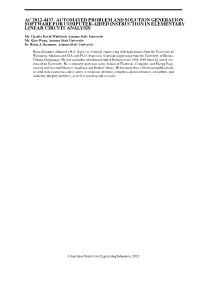 Automated Problem and Solution Generation Software for Computer-Aided Instruction in Elementary Linear Circuit Analysis