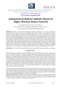 Automation in Railway Industry Based on Zigbee Wireless Sensor Network
