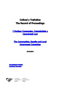 Cofnod Y Trafodion the Record of Proceedings