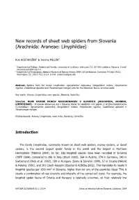 New Records of Sheet Web Spiders from Slovenia (Arachnida: Araneae: Linyphiidae)