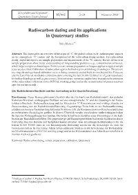 Radiocarbon Dating and Its Applications in Quaternary Studies
