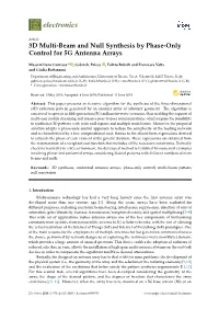 3D Multi-Beam and Null Synthesis by Phase-Only Control for 5G Antenna Arrays