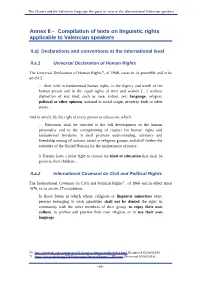 Annex II - Compilation of Texts on Linguistic Rights Applicable to Valencian Speakers