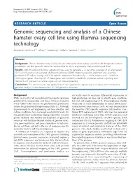 Genomic Sequencing and Analysis of a Chinese Hamster Ovary Cell Line