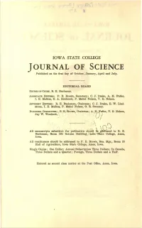 IOWA STATE COLLEGE JOURNAL of SCIENCE Published on the :First Day of October, January, April and J Uly