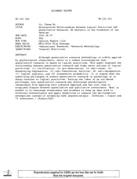 Misconceived Relationships Between Logical Positivism and Quantitative Research: an Analysis in the Framework of Ian Hacking