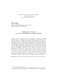 Personality Traits and Two Dimensions of Forgivingness