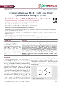 Synthesis of Isatin and Its Derivatives and Their Applications in Biological System