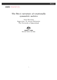 The Ricci Curvature of Rotationally Symmetric Metrics