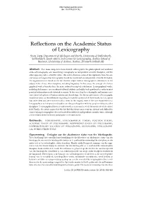 Reflections on the Academic Status of Lexicography