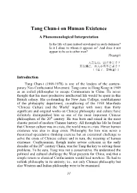 Tang Chun-I on Human Existence a Phenomenological Interpretation