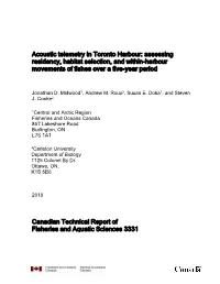 Acoustic Telemetry in Toronto Harbour: Assessing Residency, Habitat Selection, and Within-Harbour Movements of Fishes Over a Five-Year Period