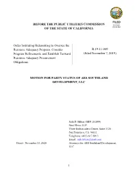 Before the Public Utilities Commission of the State of California Motion for Party Status of Aes Southland Development, Llc