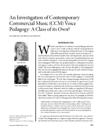 An Investigation of CCM Voice Pedagogy: a Class of Its Own?