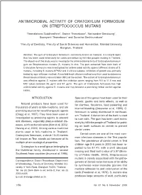 Antimicrobial Activity of Cratoxylum Formosum on Streptococcus Mutans