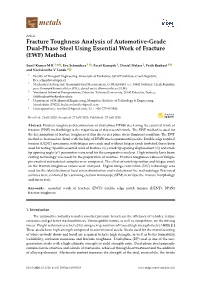 Fracture Toughness Analysis of Automotive-Grade Dual-Phase Steel Using Essential Work of Fracture (EWF) Method
