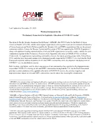 Preliminary Framework for Equitable Allocation of COVID-19 Vaccine”