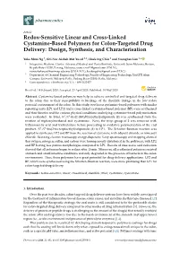 Redox-Sensitive Linear and Cross-Linked Cystamine-Based Polymers for Colon-Targeted Drug Delivery: Design, Synthesis, and Characterisation